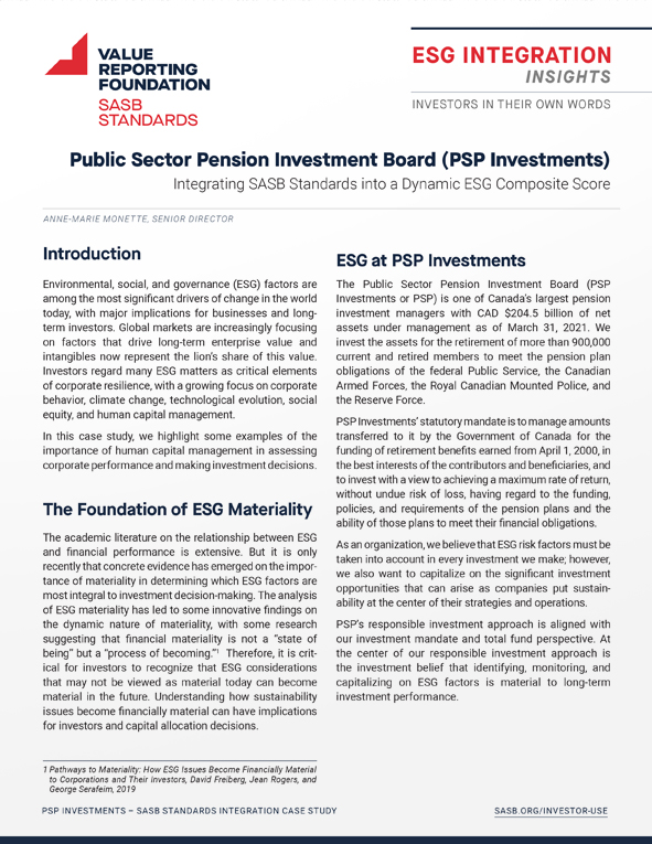 ESG整合洞察:公共部门养老金投资委员会(PSP)